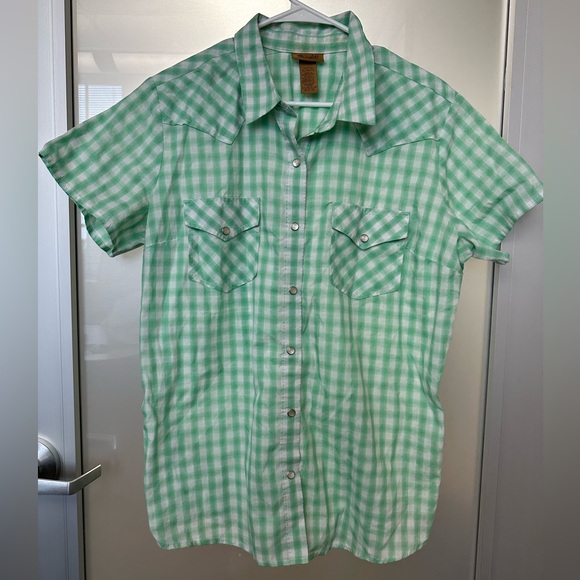 WRANGLER Womens Green/ White Plaid Western Snap Short Sleeve Size XL - Picture 1 of 4